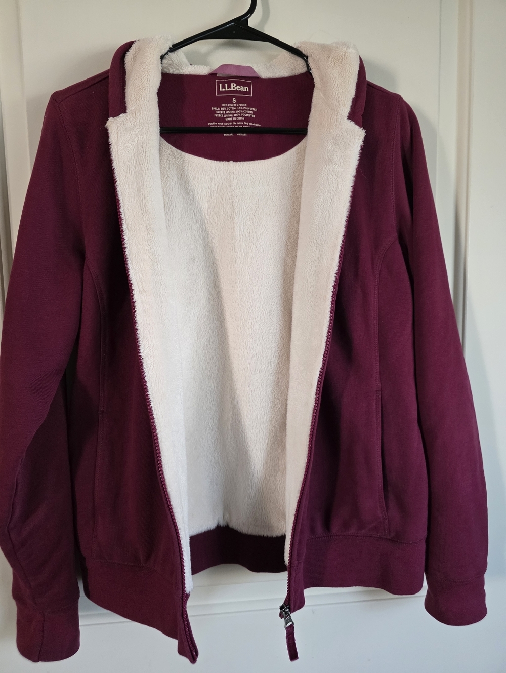 L.L. Bean Women's Maroon Fur Style-Lined Zip Hoodie